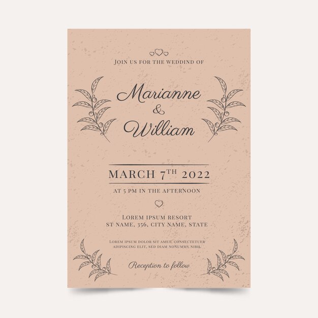 Invitaciones de boda rústicas dibujadas a mano