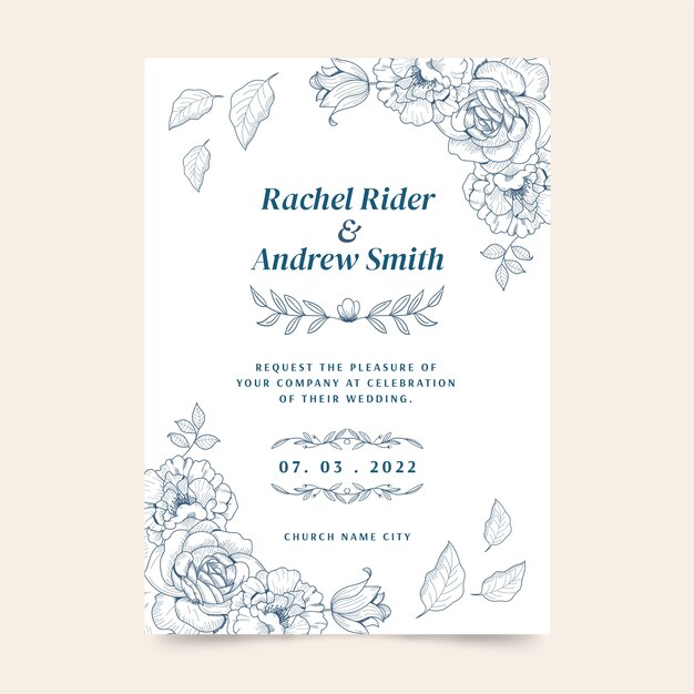 Invitaciones de boda rústicas dibujadas a mano