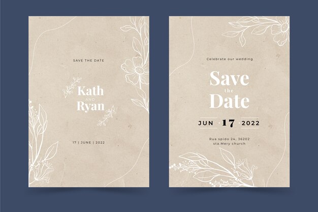 Invitaciones de boda rústicas dibujadas a mano