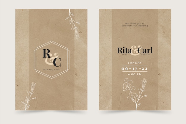 Invitaciones de boda rústicas dibujadas a mano