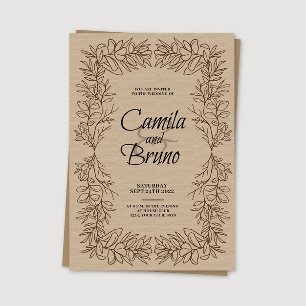 Invitaciones de boda rústicas dibujadas a mano