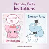 Vector gratuito invitaciones de cumpleaños con elefantes