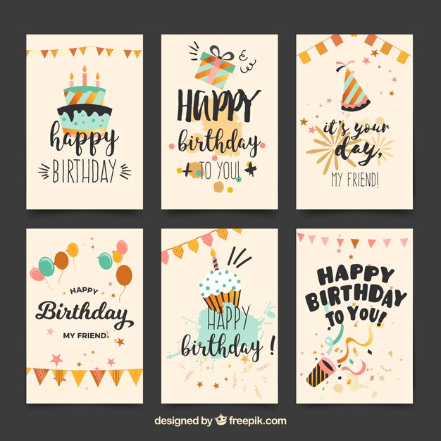 Invitaciones de cumpleaños con elementos dibujados a mano