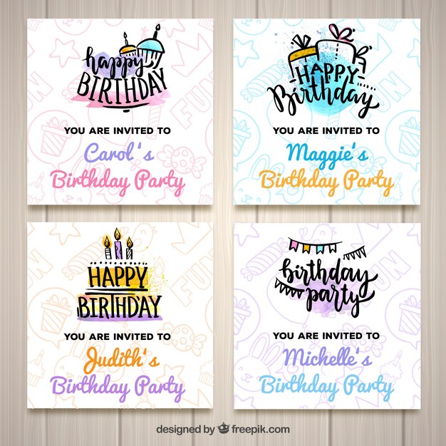 Invitaciones de cumpleaños con letras dibujadas a mano