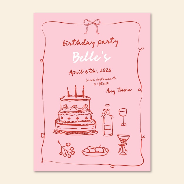 Invitatoria de cumpleaños dibujada a mano por Doodle