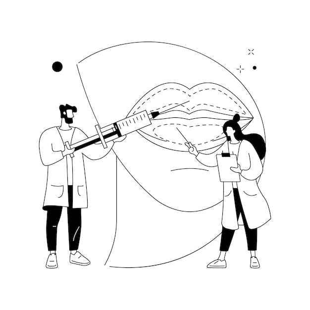 Inyecciones de labios concepto abstracto ilustración vectorial Relleno procedimiento cosmético labios regordetes método ácido hialurónico mejorar apariencia inyección plástica facial toxina botulínica metáfora abstracta