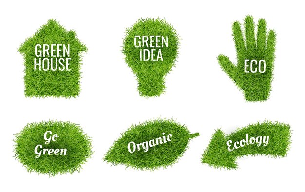 Ir verde realista conjunto de símbolos ecológicos ilustración