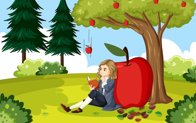 Isaac Newton sentado bajo el manzano