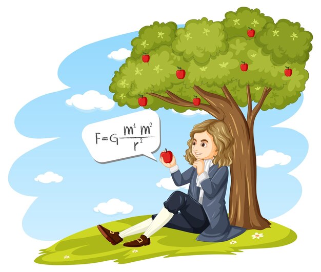 Isaac Newton sentado bajo el manzano