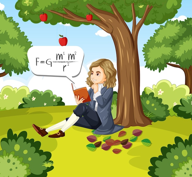 Vector gratuito isaac newton sentado bajo el manzano