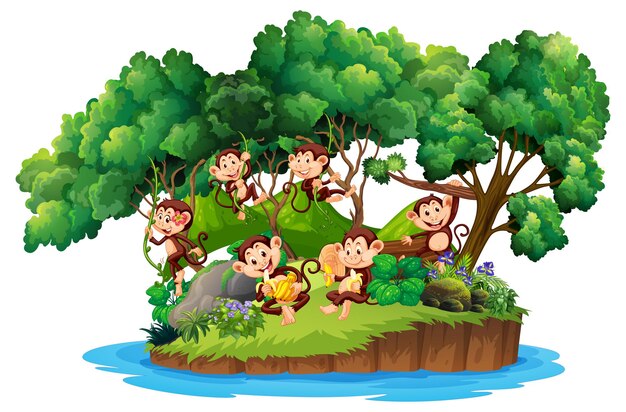 Isla aislada con monos traviesos