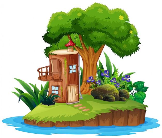 Isla con casa en el arbol