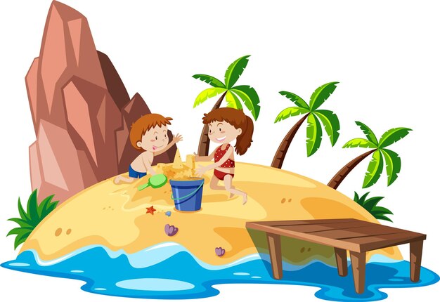 Isla tropical con gente de vacaciones.