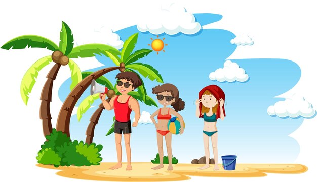 Isla tropical con gente de vacaciones.