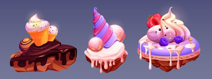 Vector gratuito islas flotantes de juego de postre