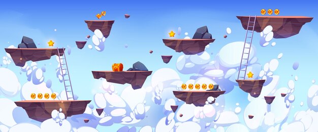 Islas de roca voladora en el fondo del juego de vector de cielo