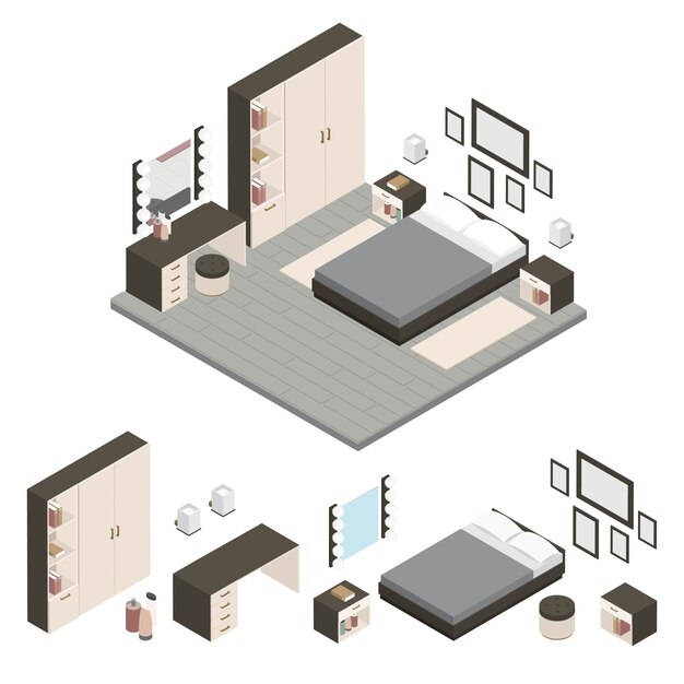 Isometric Create A Bedroom, Scene Creator Set