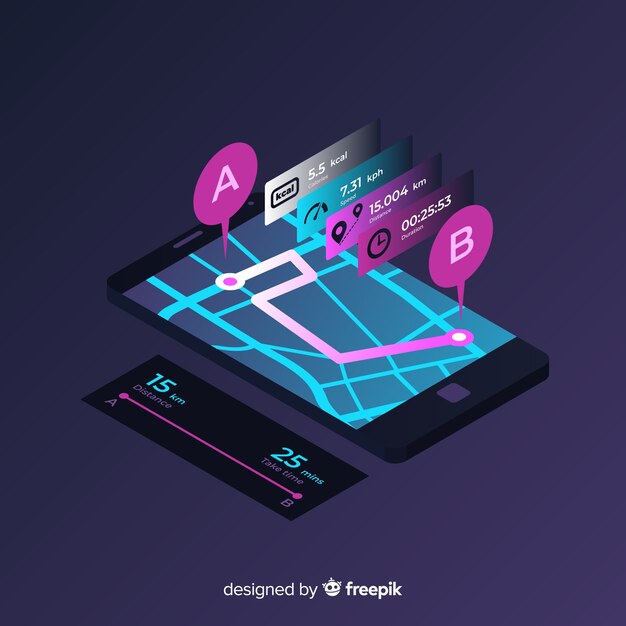 Isométrica corriendo infografía aplicación móvil