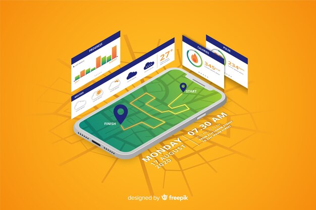 Isométrica corriendo infografía aplicación móvil