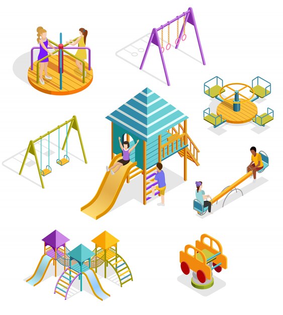 Isométrico Swinging Kids Icon Set