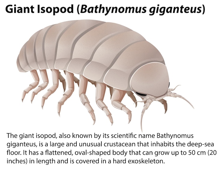 Vector gratuito isopod gigante bathynomus giganteus con texto informativo