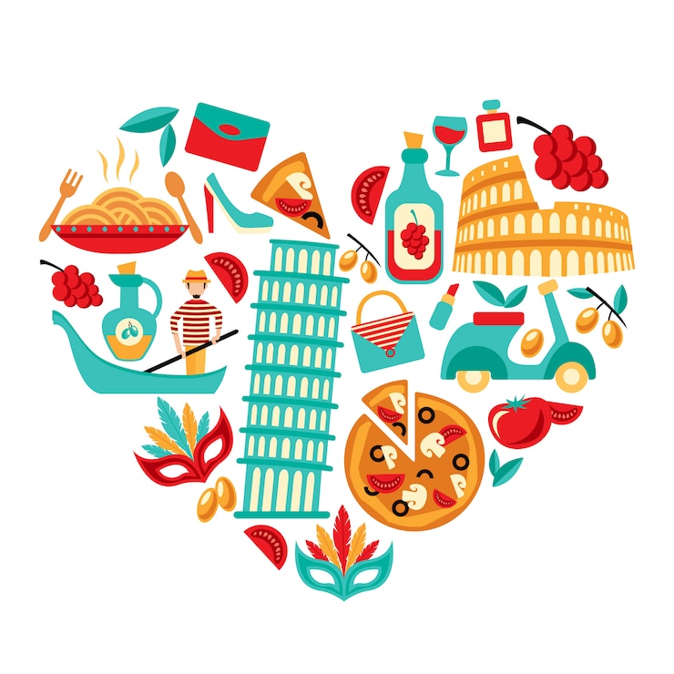 Vector gratuito italia iconos del corazón