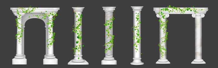 Vector gratuito ivy sobre columnas de mármol y arcos enredaderas con hojas verdes trepando sobre pilares de piedra antiguos