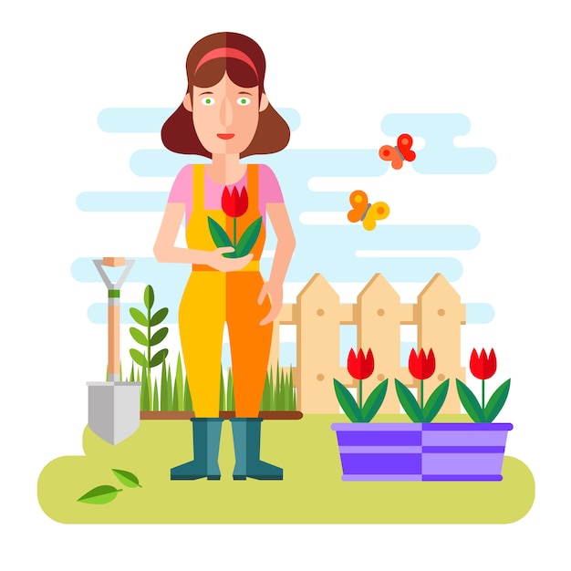 Jardinería y horticultura, herramientas de hobby, caja de verduras y plantas.