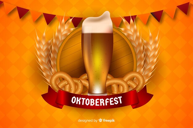 Jarra de cerveza y bagels de oktoberfest realista