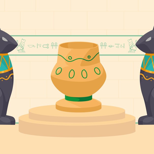 Jarra y estatuas de Bastet