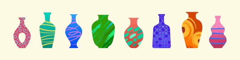 Vector gratuito jarrones de cerámica contemporáneos, jarras modernas, macetas.