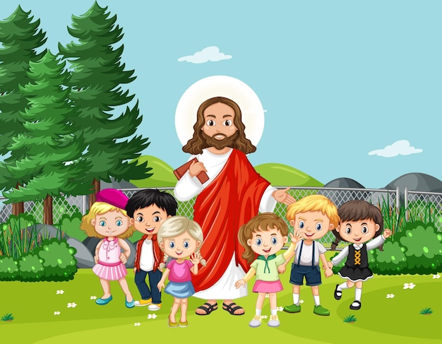 Jesús con niños en el parque