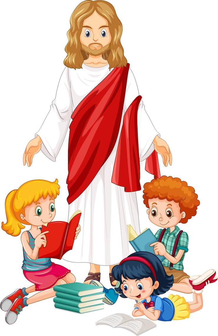 Vector gratuito jesús y los niños sobre fondo blanco.