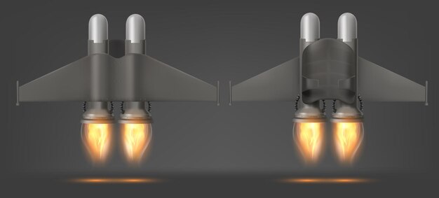 Jetpack con vista superior e inferior de fuego aislado