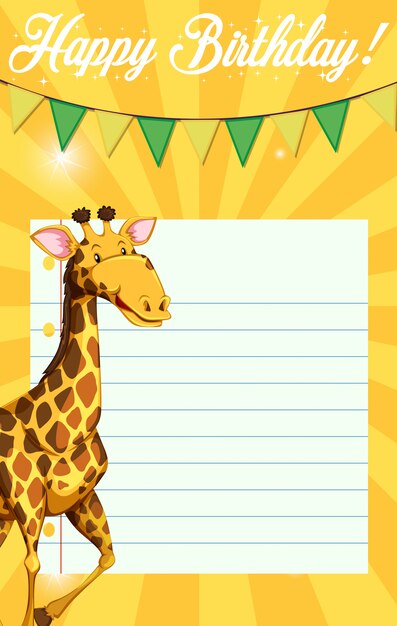 Jirafa en plantilla de nota de cumpleaños