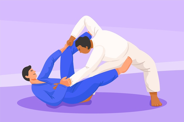 Vector gratuito jiu jitsu en posición de lucha