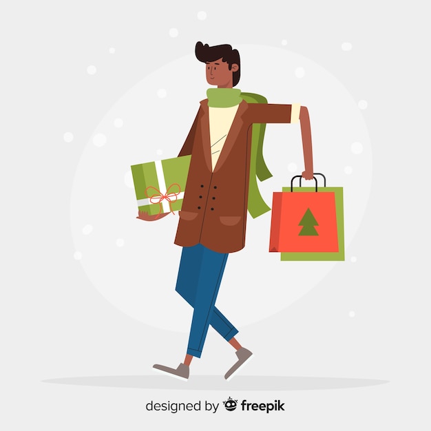 Joven comprando regalos de navidad