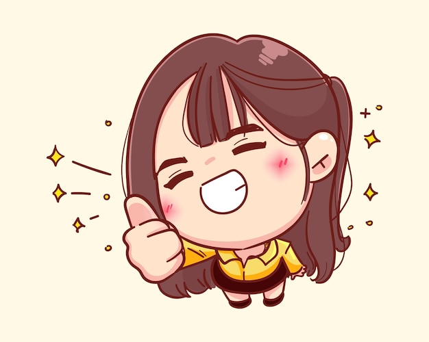 Joven empresaria mostrando pulgar arriba signo ilustración de dibujos animados