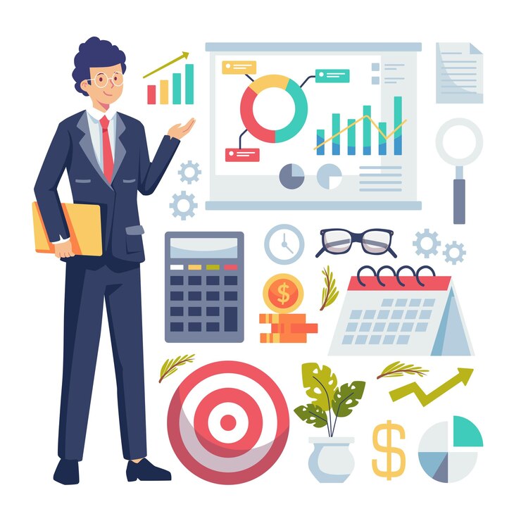 Joven empresario con equipo profesional para vector de dibujos animados de trabajo
