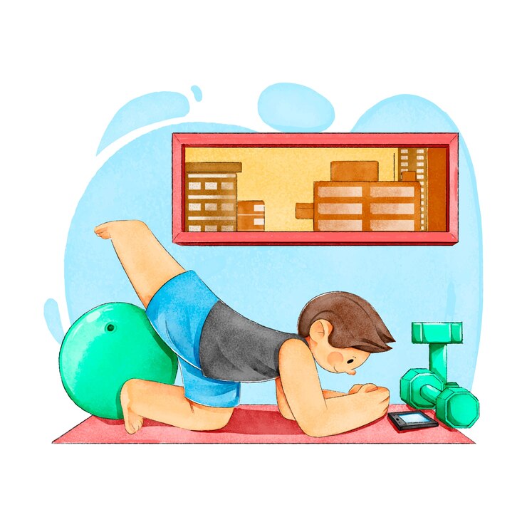 Vector gratuito joven entrenando en casa
