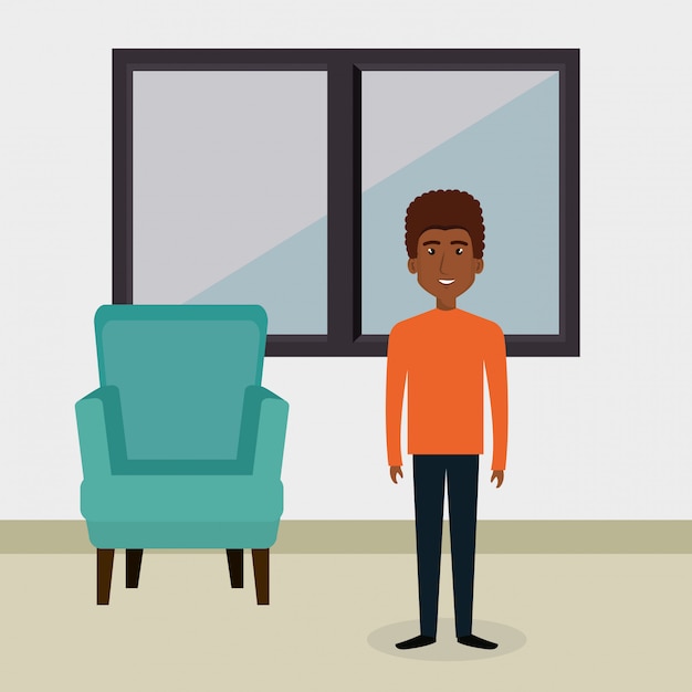 joven en la escena del personaje de la sala de estar