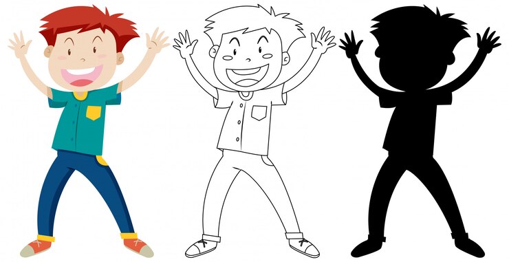 Vector gratuito joven feliz con su contorno y silueta