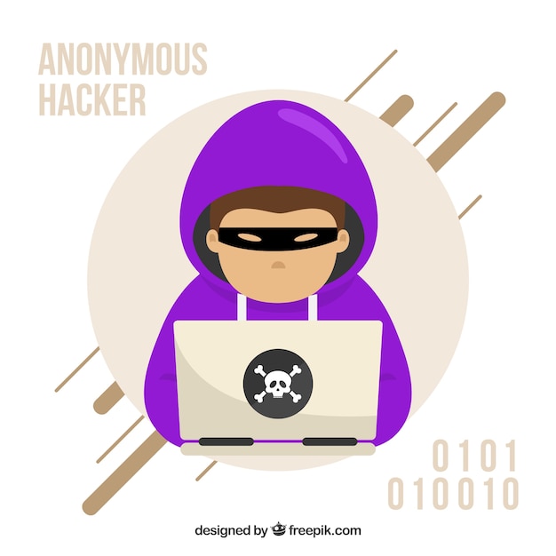 Vector gratuito joven hacker anónimo con diseño plano