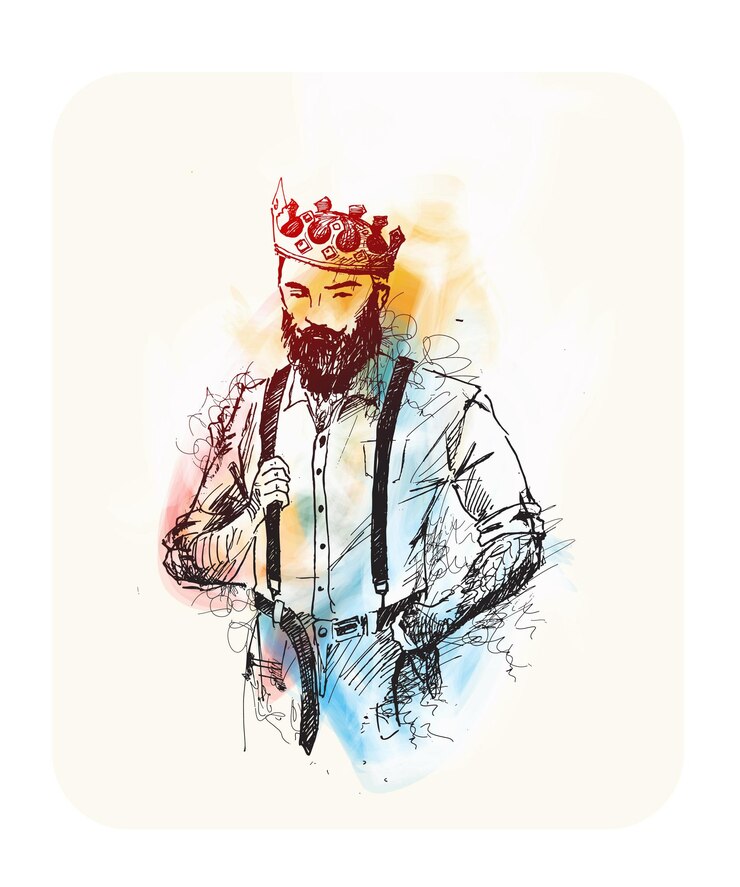 Vector gratuito joven, hispano, rey, llevando, corona, diseño, carácter, bosquejo, vector, ilustración