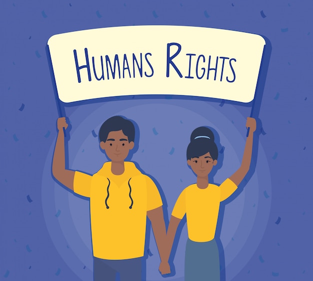 Joven pareja afro con etiqueta de derechos humanos, diseño de ilustraciones vectoriales