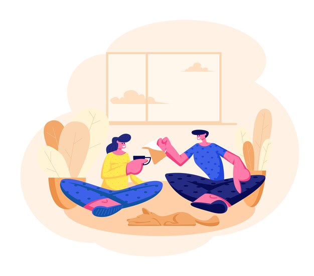 Dulce pareja sentada en el sofá | Vector Premium