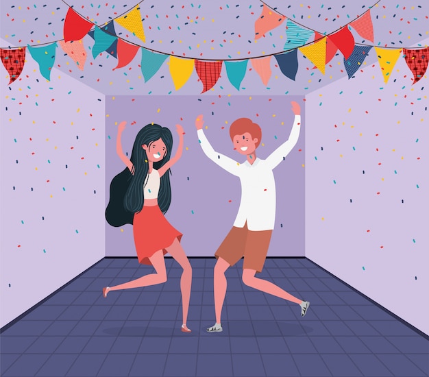 Vector gratuito joven pareja bailando en la habitación