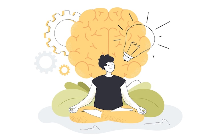 Vector gratuito joven practicando ejercicios de yoga para la salud mental y física