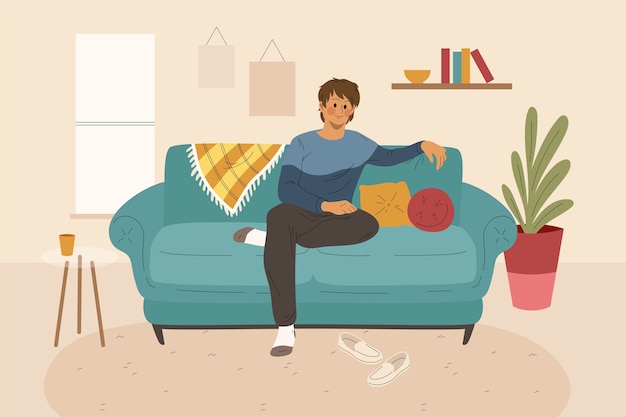 Joven, relajante, en casa