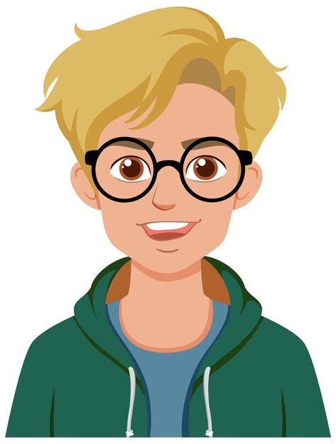 El joven sonriente con gafas